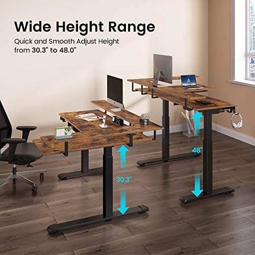 Rolanstar L Shaped Standing Desk with LED Light and Power Outlet, Dual Motor Height Adjustable Electric Standing Desk with Monitor Stand & Keyboard Tray, 61.2" Sit Stand Desk Rustic Brown