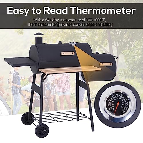 Outsunny 48" Steel Portable Backyard Charcoal BBQ Grill and Offset Smoker Combo with Wheels