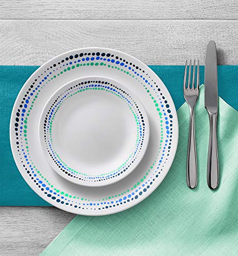 Corelle Ocean Blues Dinnerware Set, 18 piece, 6 x 26cm Dinner Plate, 6 x 17cm Bread & Butter Plate, 4 x 532mL Soup/Cereal Bowl