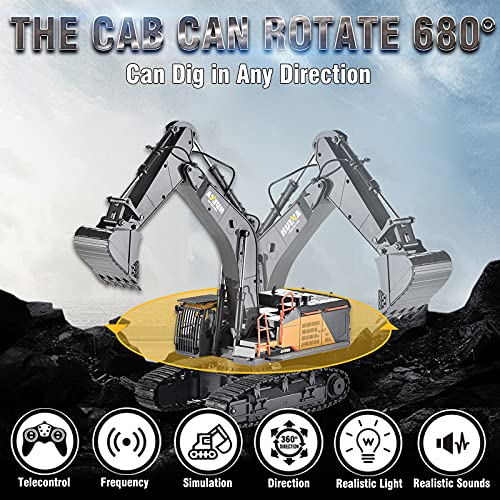 Upgraded Charging Excavator RC Toy 22-Channel Full-Function RC Excavator Sand Engineering Vehicle 1:14 2.4Ghz with Lighting and Sound Effects of Remote Control Engineering Toy Excavator