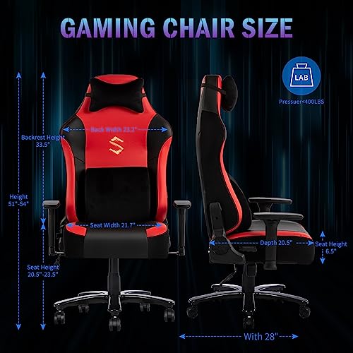 Fantasylab Big and Tall Gaming Chair Office Chair Gaming Chair with Massage Lumbar Pillow Gamer Chair for Adults Computer Game Chair with Adjustable Armrest High-Back PU Leather Gaming Chair 400lb