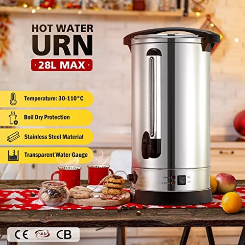 Maxkon 28L Stainless Steel Hot Water Urn 2000W Electric Hot Beverage Dispenser with Boil Dry Protection