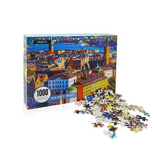 1000 Pieces Jigsaw Puzzles for Adults 28 x 20 Inch 1000 pcs Jigsaw Puzzles Difficult Puzzles Entertainment Birthday Graduation Gifts for Home Decor Stockholm Riverside Town Sweden Jigsaw Puzzle