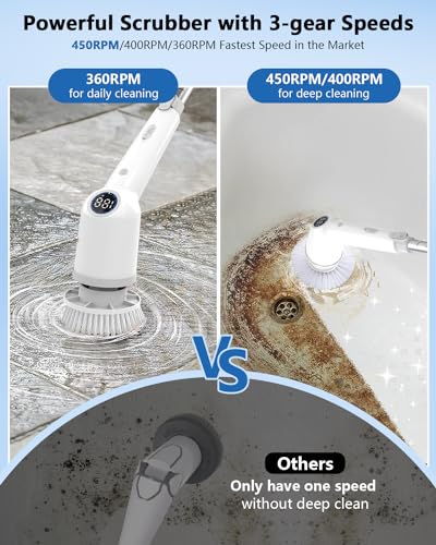 BCJJ Electric Spin Scrubber,Cordless Cleaning Brush,Shower Scrubber with 9 Replaceable Brush Heads, Power Scrubber 3 Adjustable Speeds, Spin Brush with Long Handle for Cleaning Bathroom Floor Tile Tub