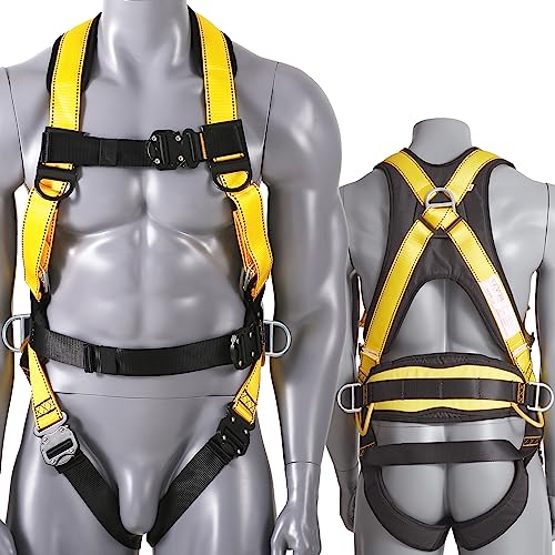 VEVOR Safety Harness, Full Body Harness, Safety Harness Fall Protection with Added Padding, and Side Rings and Dorsal D-Rings and a Lanyard, ANSI/ASSE Z359.11-2014, 240 lbs Max Weight, M