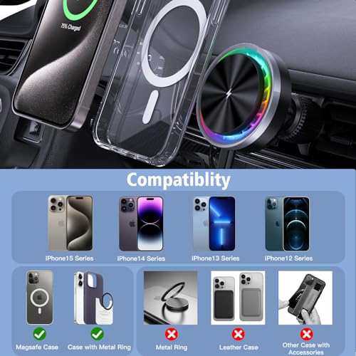 ZenGoose for MagSafe Car Mount Charger, 15 W Mobile Phone Holder Car with Charging Function for iPhone 15 Pro Max/14/13/12 Series, Charger with Cooling Fan