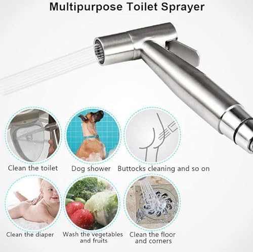 Bidet Toilet Sprayer Head Replacement, Stainless Steel Handheld Bidet Sprayer Cloth Bathroom Diaper Sprayer for Kitchen and Toilet Cleaning