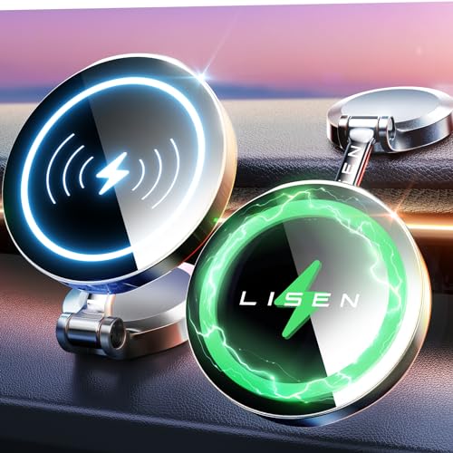 LISEN for Magsafe Car Mount Charger [15W PRO] iPhone Wireless Car Charger Magnetic Phone Holder Mount, Automobile Dashboard Car Phone Holder Fits iPhone 15 Pro Plus Max 14 13 12 MagSafe Case