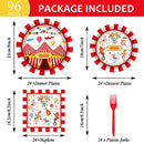 gisgfim 96 Pcs Circus Party Supplies Paper Plates Napkins Carnival Party Disposable Tableware Set Birthday Decorations Favors for Kids Baby Shower Circus Decor Serves 24