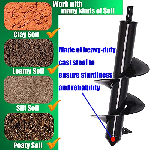 4" x 12" Easy Planter Garden Auger - Seedlings & Bedding Plant, Umbrella Hole Digger Ice Hole Digger Solid Shaft Auger,Plant Flower Bulb Auger Post Hole Digger for 3/8” Hex Drive Drill