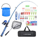 LEOFISHING Kids Fishing Pole Set with Full Starter Kits Portable Telescopic Fishing Rod and Spincast Reel with a Fishing Net and Bucket for Boys Girls and Youth (Right, 4.92)