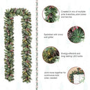 Glitzhome 2PK 6FT Glittered Pinecones and Berries Christmas Garland with 50 Warm White Lights and Timer for Christmas Holiday Party Hanging Decorations