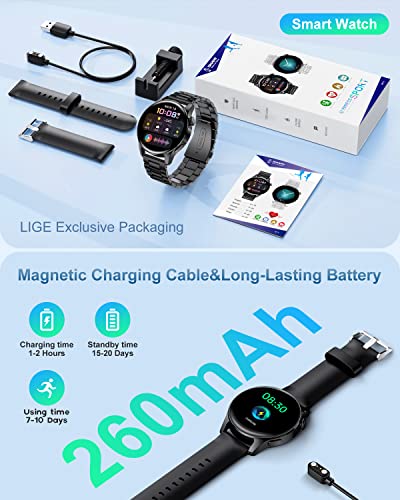 LIGE Smart Watch with Bluetooth Calls Voice Chat,Activity Tracker with 24/7 Heart Rate Sleep Monting,1.32"Full Touch Fitness Tracker IP67 Waterproof Step Counter Smartwatch for Android iOS Black