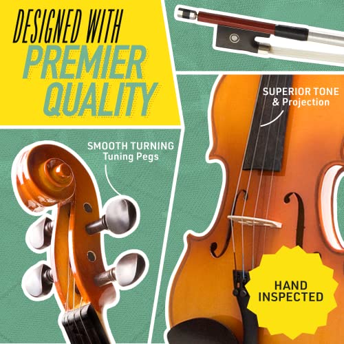 ﻿Mendini by Cecilio Violin Instrument – MV400 Size 3/4 Acoustic Violin with Bow, Case, Tuner, Metronome & Extra Strings, Kids & Beginner Violin, ﻿Maple Varnish, 3/4 Violin