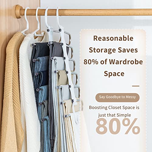 DAWNTREES 2 Pack 6 in 1 Pants Hangers, Adjustable,Non-Slip, Space Saving, Wardrobe Organizer, Pants, Jeans, Skirts, Scarves, Multipurpose Hanger Organizer for Closet Multi-Purpose.