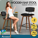 ALFORDSON 2pcs Vintage Wooden Bar Stools Kitchen Dining Chair Black Counter Chair with Footrest, Backrest and Anti-Slip Pads for Home Bar Dining Room