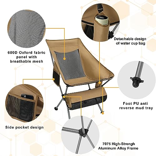 Loyala Outdoor Camping Chair Portable Lightweight Folding Camp Chairs with Headrest High Back for Outdoor Hiking Travel Picnic Fishing Backpacking