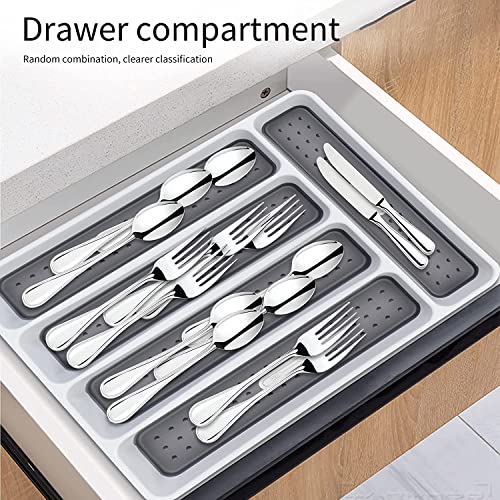 FYY Cutlery Organizer for Drawer, 5 Compartments Drawer Organizer, Kitchen Storage Tray for Flatware, Silverware, Cooking Utensils, BPA Free Plastic Cutlery Tray for Kitchen Bathroom & Office Supplies
