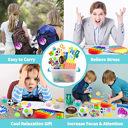 YOLOMOON Sensory Fidget Toys Set, Fidget Pack Cheap, Fidget Toy Pack with Storage Box, Stress Relief and Anti-Anxiety Fidget Toy for Kids Adults, Gifts for Boys Girls Birthday Party Favours, Carnival Prizes Bag Fillers Christmas Gifts