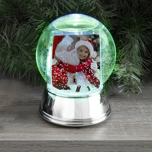 (Large, Silver) - LED Light up Photo Snow Globe (Silver, Large)