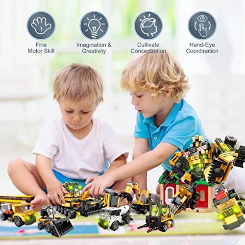 REMOKING Kids Toys 9 in 1 Robot Building Toys for Boys & Girls,668 Pieces STEM Educational Building Block Toy for 6-12 Year Old Kid Boy Girl,Construction Trucks,Children Birthday Gift Toy
