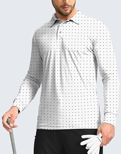 Men's Polo Shirt Long Sleeve Golf Shirts Lightweight UPF 50+ Sun Protection Cool Shirts for Men Work Fishing Outdoor, Black Dot, 3X-Large