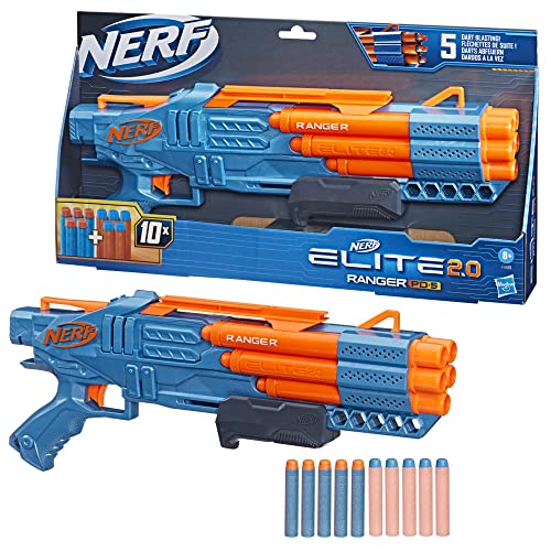Nerf Elite 2.0 Ranger PD-5 Blaster, 5-Barrel Blasting, 10 Nerf Elite Darts, Easy to Use, Dart Storage, Pump Action, Customizing Capabilities