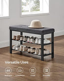 SONGMICS Shoe Bench, 3-Tier Shoe Rack for Entryway, Storage Organizer with Foam Padded Seat, Linen, Metal Frame, for Living Room, Hallway, 12.2 x 31.9 x 19.3 Inches, Dark Gray and Black ULBS57GYZ