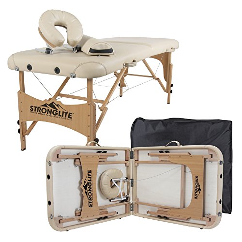 STRONGLITE Portable Massage Table Olympia - Package w/ Adjustable Face Cradle, Face Pillow, Full Round Bolster, Microfiber Sheet Set & Carry Case