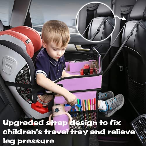 Lordap Kids Travel Tray for Toddler Car Seat,Toddler Car Seat Tray Organizer,Large Ipad Holder A Road Trip Essential,Soft Padding,Waterproof,Food & Snack Lap Tray Carseat,Stroller,High Chair (Pink)