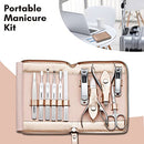 Manicure Set, FAMILIFE Professional Manicure Kit Nail Clippers Set 11 in 1 Stainless Steel Pedicure Tools Kit Grooming Kit with Portable Brown Leather Travel Case for Men (Gold)