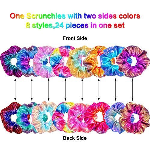 Tatuo 24 Pieces Shiny Metallic Scrunchies Hair Scrunchies Elastic Hair Bands Scrunchy Hair Ties Ropes for Women or Girls Hair Accessories, Large