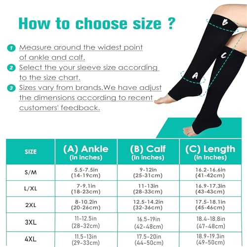 Bropite Open Toe Compression Socks for Men & Women - 2 Pairs of 15-20 mmhg toeless Circulation Medical Compression Socks, Black/Beige, Large-X-Large