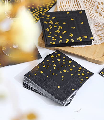 100 PK Black Napkins Disposable - 4 Assorted Designs - 3-Ply Cocktail Napkins Folded 5 x 5 Inches Bar Napkins Party Napkins Paper Napkins beverage Napkins for Wedding Birthday Graduation 2023