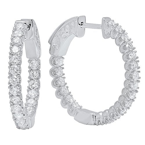 1.20 Carat (ctw) Round Lab Grown White Diamond Ladies Hoop Earrings 1 1/4 CT, 10K White Gold