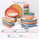 60pcs Wheat Straw Dinnerware Serving Sets for 6,Unbreakable Dinner Dishes,Colorful Lightweight Plates Bowls Cups Sets, Perfect for Camping, Picnic, Party, RV, Outdoor Barbecue, Microwave & Dishwasher Safe