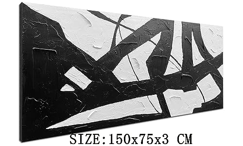 zoinart Large Black and White Wall Paintings 60x30 Inches Modern Abstract Texture Canvas Wall Art Minimalism Artwork