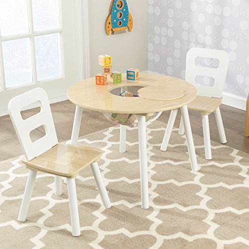 KidKraft Round Wooden Storage Table with 2 Chairs, Kids Table and Chair Sets, Kids Children's Playroom/Bedroom Furniture, 27027