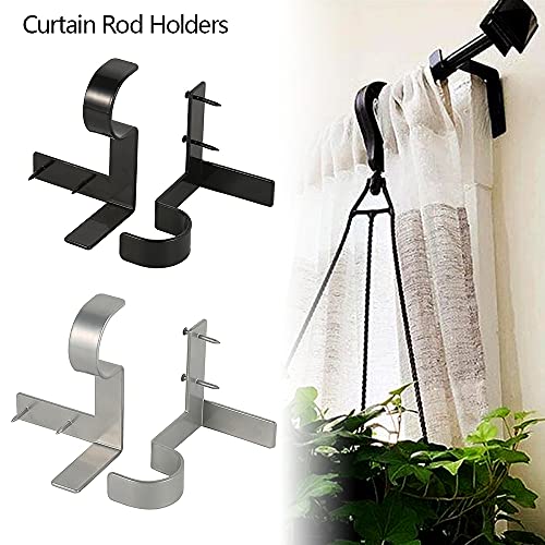 4pcs Curtain Rod Bracket No Drill Curtain Rod Holder Tap Right Into Window Frame Super Carrying Capacity No Screw Quick Hang Curtain Brackets for Bedroom Kitchen Window Valance Decoration (4Pcs Black)