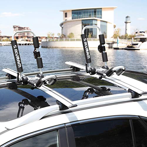 IKURAM Kayak/Surf/Ski Roof Carrier Rack of J-Style Folding Universal Field & Stream 3-in-1 Multifunction for Canoe, SUP, Kayaks, Surfboard and Ski Board Rooftop Mount on SUV, Car and Truck, Set of 2