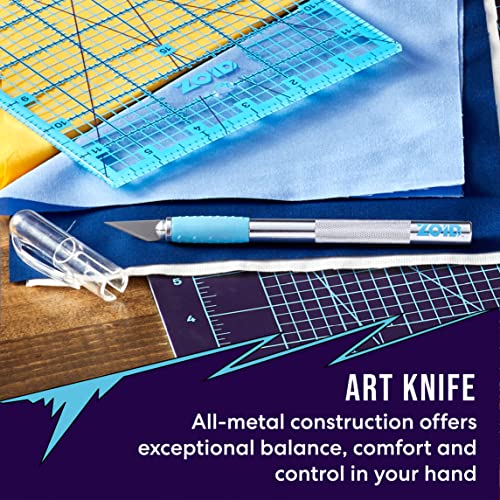 Zoid Art Knife with TraX-Grip, Craft Knife for Precision Cutting, Pen Knife for Paper, Fabrics, Stencil, Scrapbooking and More, Blue Textured Grip