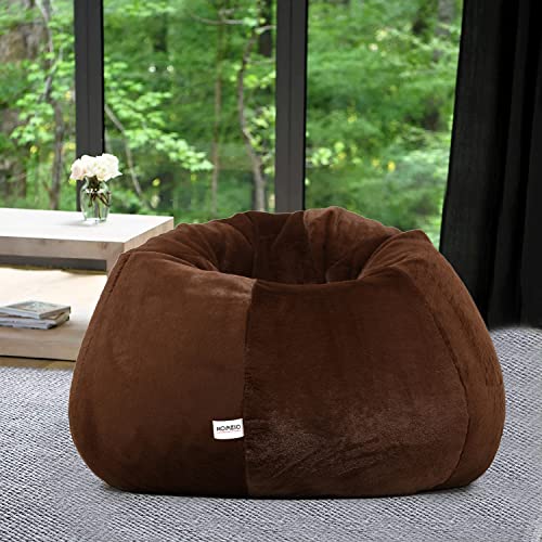 HOMESO Teardrop Shape Faux 5XL Fur Bean Bag Chair for Adults & Kids [No Filling] (Brown)
