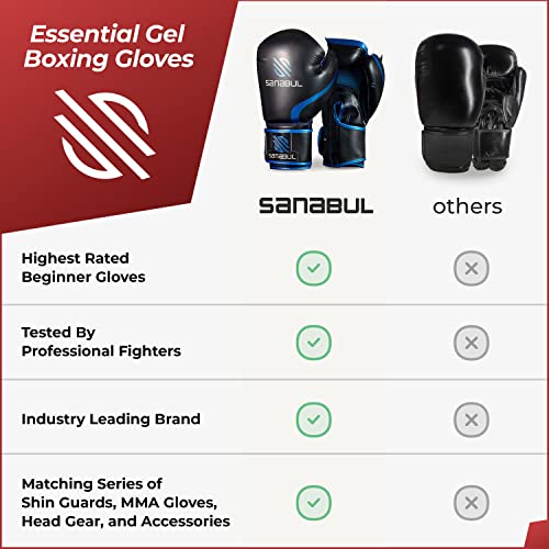 Sanabul Essential Gel Boxing Gloves | Kickboxing Gloves | Punching Bag Gloves for Men and Women, AllBlack 16 oz