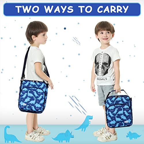 Dinosaur Lunch Bag for Boy,VASCHY Insulated Reusable Lunchbox Tote Cooler Bags for Toddler Kids for School, Picnic with Detachable Shoulder Strap Blue