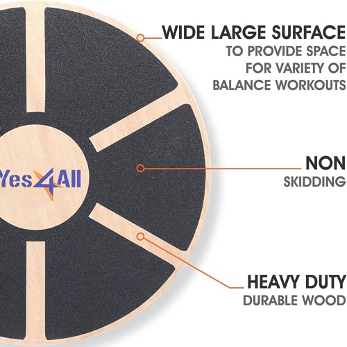 Yes4All Wooden Wobble Balance Board - Wobble Board for Physical Therapy, Balance Board for Standing Desk, Core Training, Exercise Balance Stability Trainer (Black)