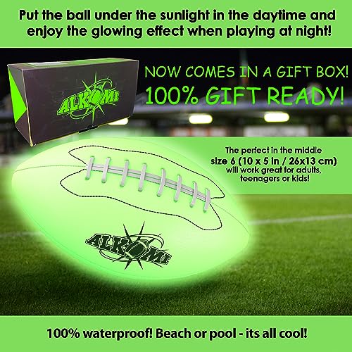 ALKOMI Glow in The Dark Football, Light Up Football, Led Football, Holographic Football, Glow in Dark Football Youth Size 6, Sports Gifts for Boys