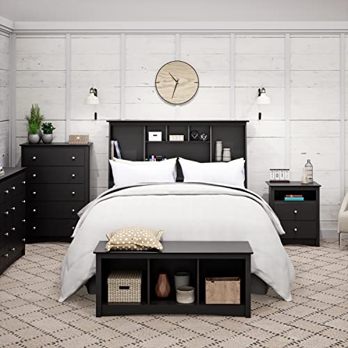 Black Full/Queen Tall Slant-Back Bookcase Headboard