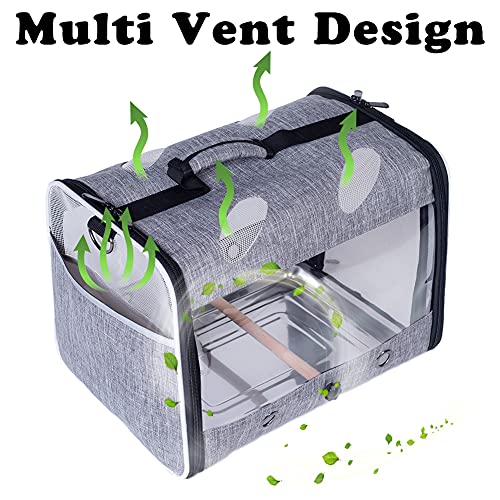 Bird Carrier with Stand Perch, Breathable Bird Travel Cage Parrot Carrier for Hiking, Airline Approved
