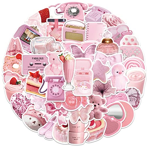 ZDY Pink Stickers for Hydro Flask|50 Pcs Water Bottle Stickers for Girls, Cute Vinyl Waterproof Laptop Skateboard Stickers, Aesthetic Car Decals Computer Stickers for Kids Teens(A126)