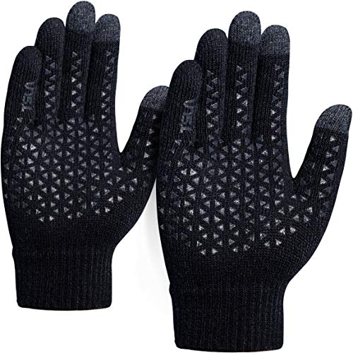TSLA (Pack of 2) Men and Women Touch Screen Winter Gloves, Texting Anti-Slip Thermal Knit Gloves, Cold Weather Running Gloves, YZV22-BLK Medium